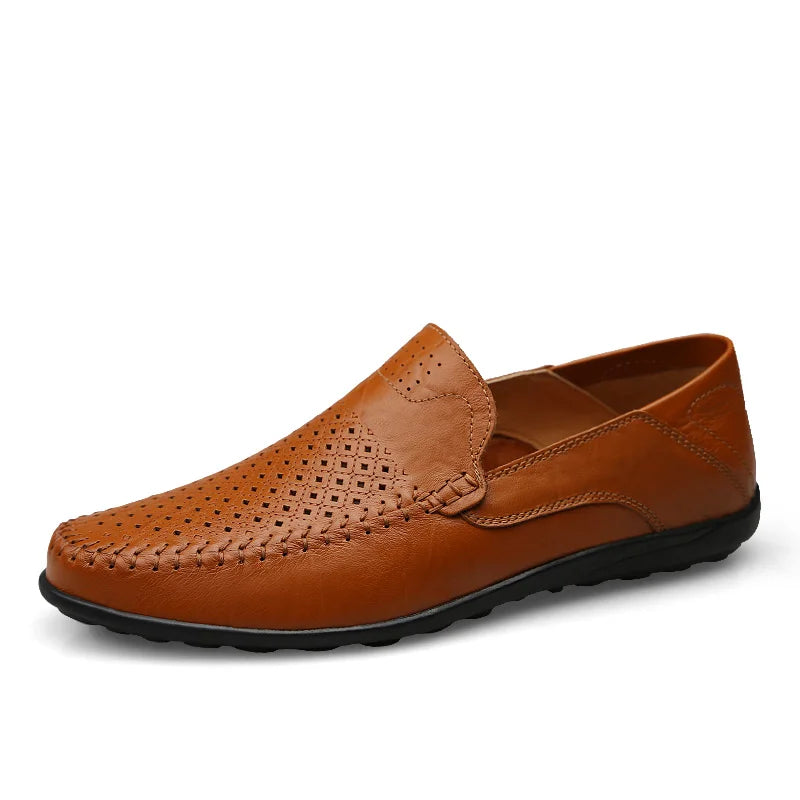 JKPUDUN Italian Mens Shoes Casual Luxury Brand Summer Men Loafers Genuine Leather Moccasins Comfy Breathable Slip On Boat Shoes