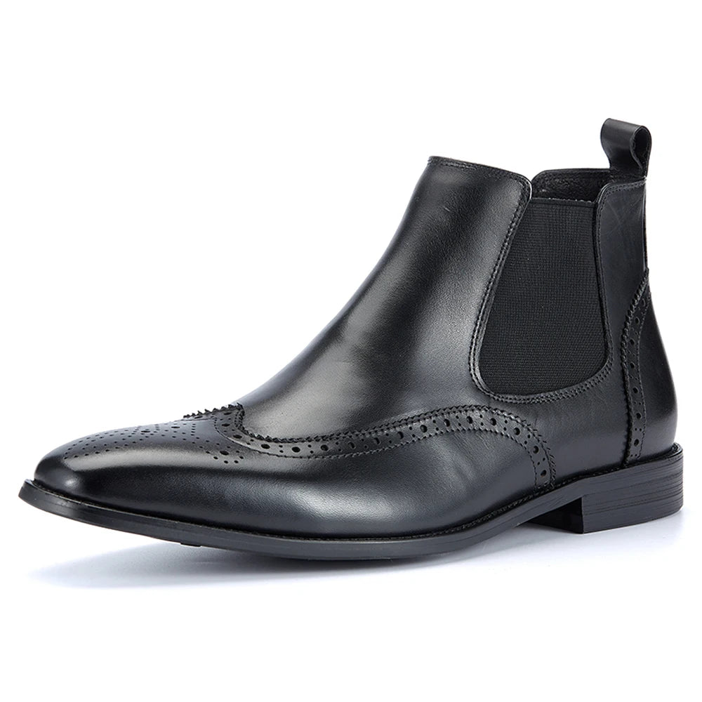 2024 High Quality Top Grade Cowhide Chelsea Boots for Men Business Office Slip on Dress Ankle Shoes Christmas Presents
