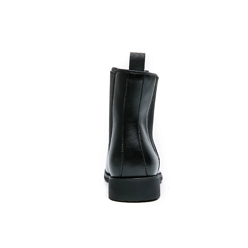 New Fashion High-Top Men Boots PU Leather Slip-on Shoes Mens Pointed Toe Black Boots