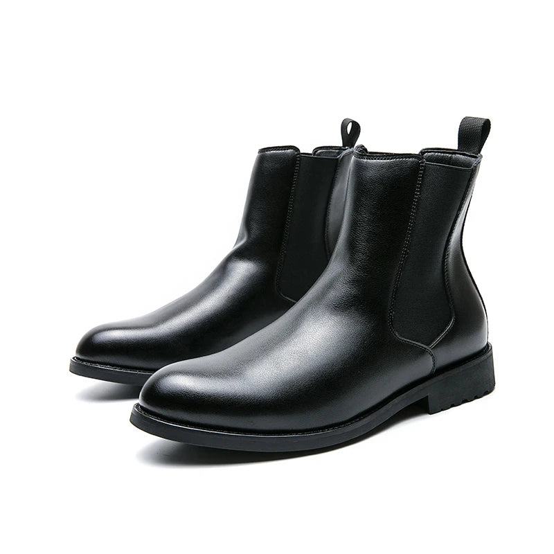 Wholesale Men's Business Style Bright Face Waterproof Fashion Leather Shoes Ankle Chelsea Boots Men Leather Work Boots
