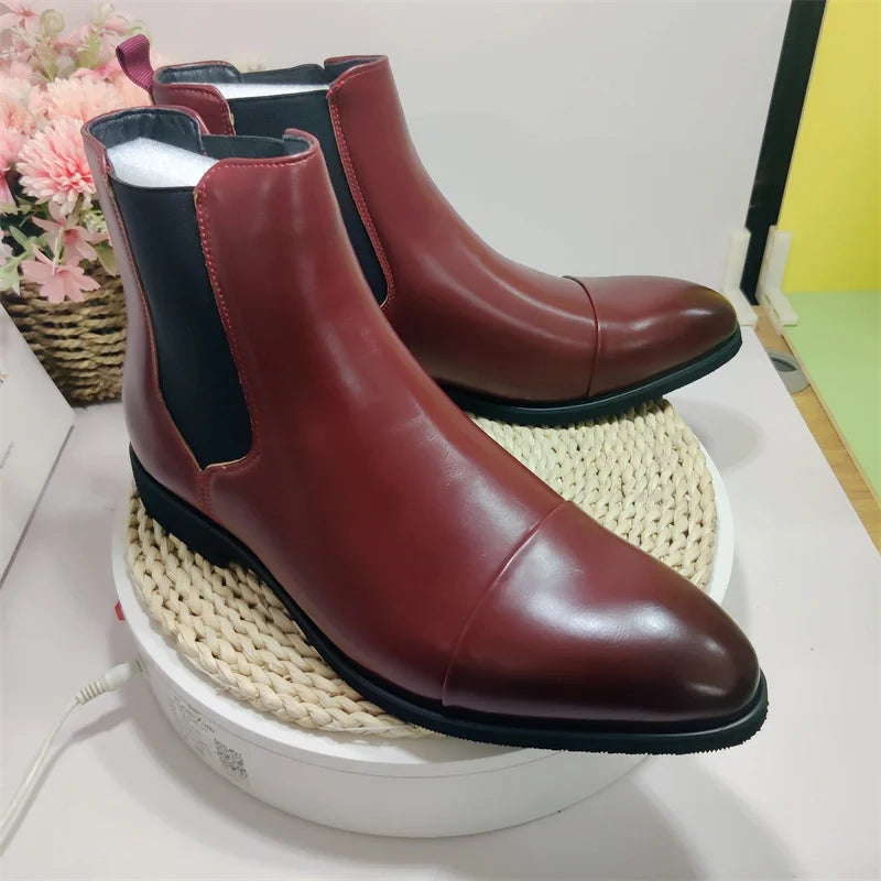Classic Design Red Bottom Shoes Size 38-46/6.5-12 High Cut Fashion PU Leather Men Chelsea Boots