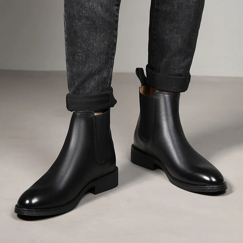 Size 38-46/us 6.5-12 Ankle Leather Boots Cowhide Dress Shoes Classic Good Quality Men Real Leather Chelsea Boots