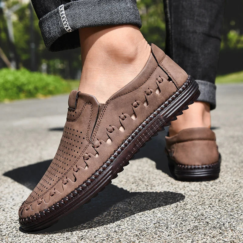 Factory Supply Custom LOGO Service Large Size Breathable Hand Made Men Driving Loafer Leather Shoes