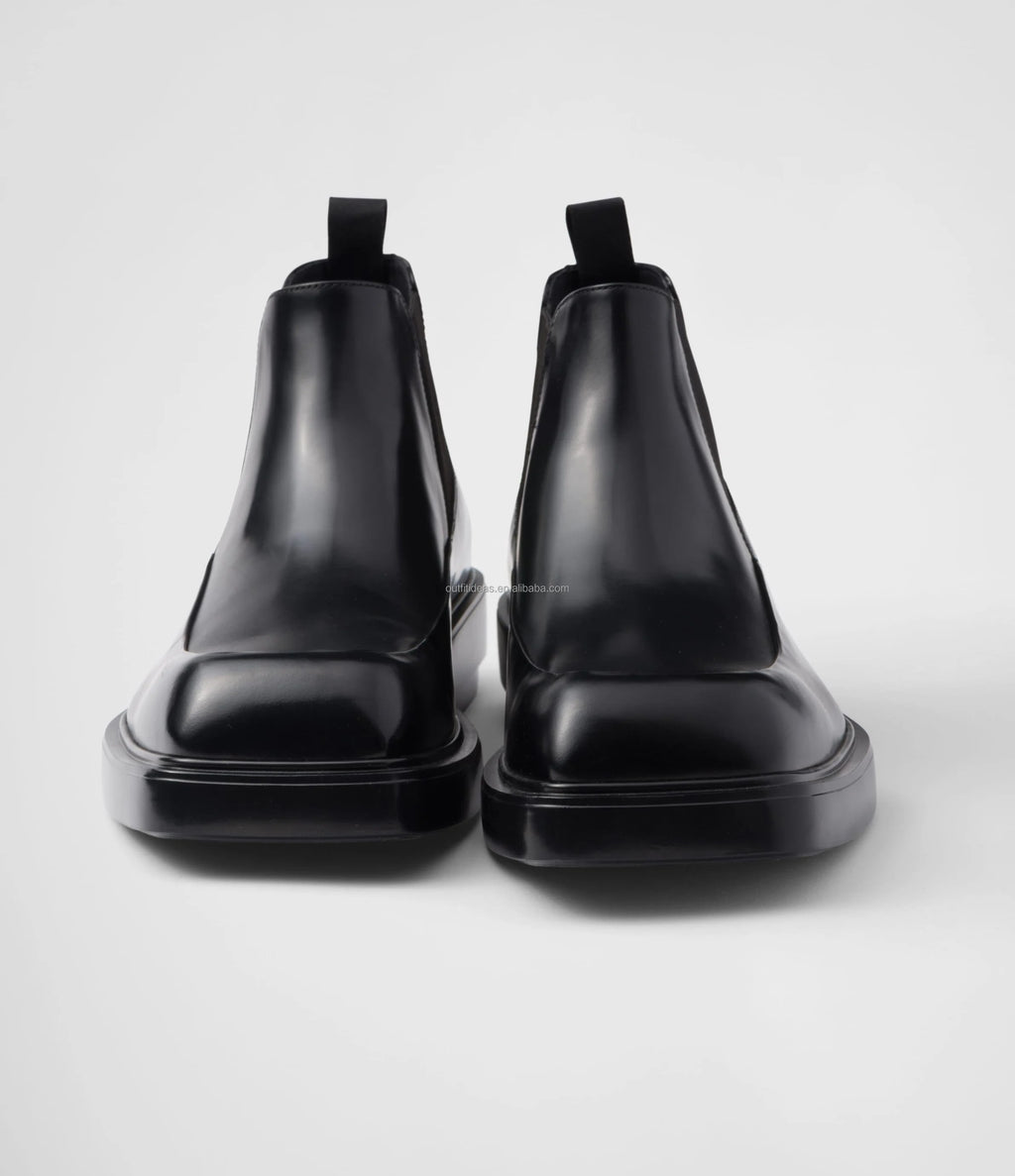 New With Box Unisex Square Toe Shoes for Men Dress Shoes Oxfords Ankle Calf Leather Men's Black Square-Toe Leather Chelsea Boots