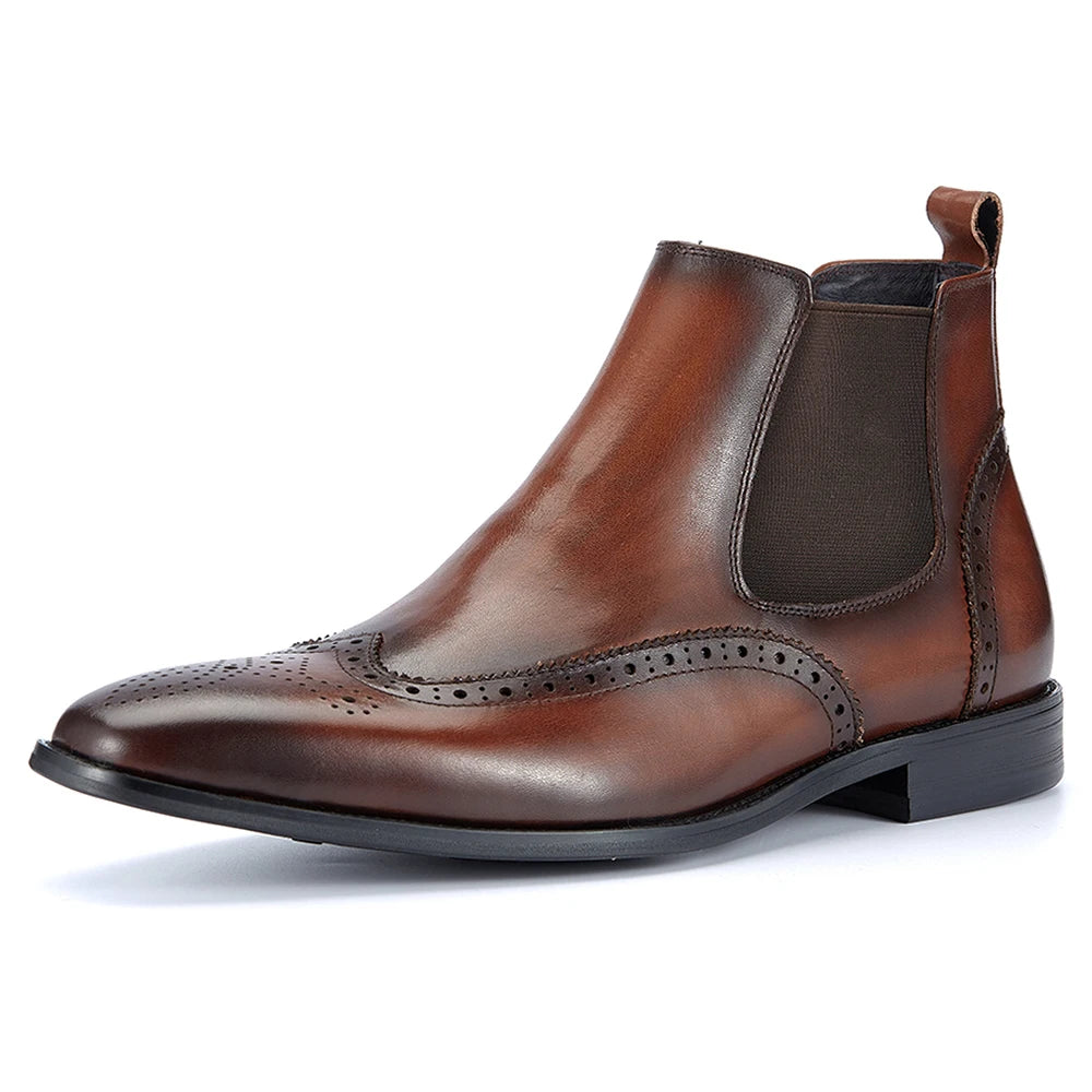 2024 High Quality Top Grade Cowhide Chelsea Boots for Men Business Office Slip on Dress Ankle Shoes Christmas Presents