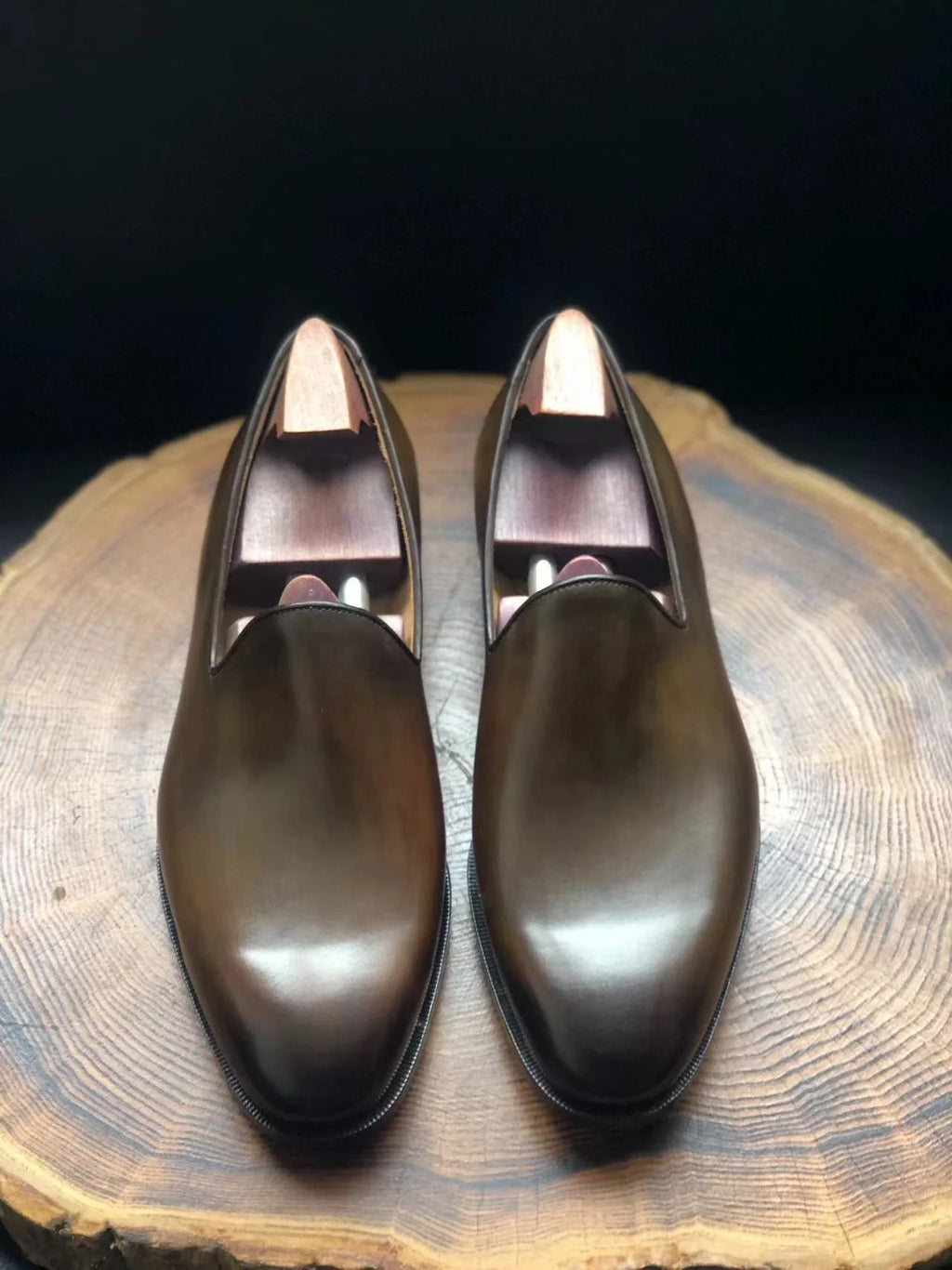 Cie  ML18 Plain Round Toe Olive Loafer Men Boat Shoe Hand-Painted Color High Quality Leather Out-sole Bespoke Shoes