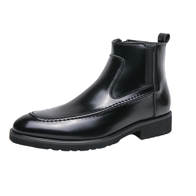 Customized Height Increasing Snow Elastic Band Zipper Men's PU Leather Resistant Boot Dress Shoes Men Point Ankle Boots