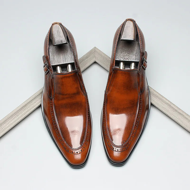 Handmade High Quality Men's Business Leather Shoes Toe Layer Cowhide Men's Shoes Party Leather Shoes