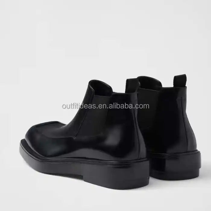 New With Box Unisex Square Toe Shoes for Men Dress Shoes Oxfords Ankle Calf Leather Men's Black Square-Toe Leather Chelsea Boots