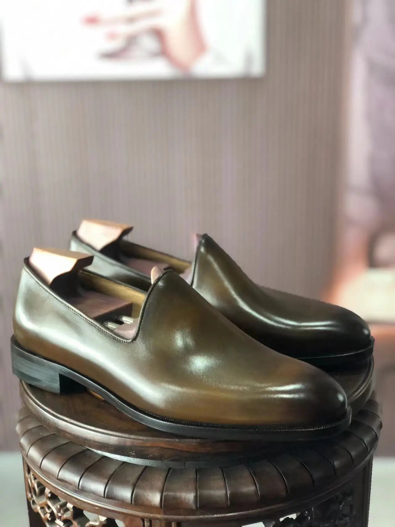 Cie  ML18 Plain Round Toe Olive Loafer Men Boat Shoe Hand-Painted Color High Quality Leather Out-sole Bespoke Shoes