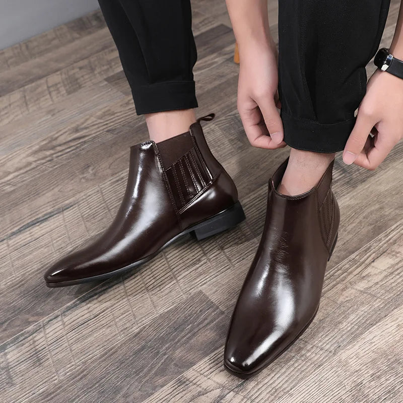 Custom High Quality Men's Pu Leather Boot Chelsea Boots Ankle Boots Winter Men Slip-on Dress Wedding Party Office Shoes
