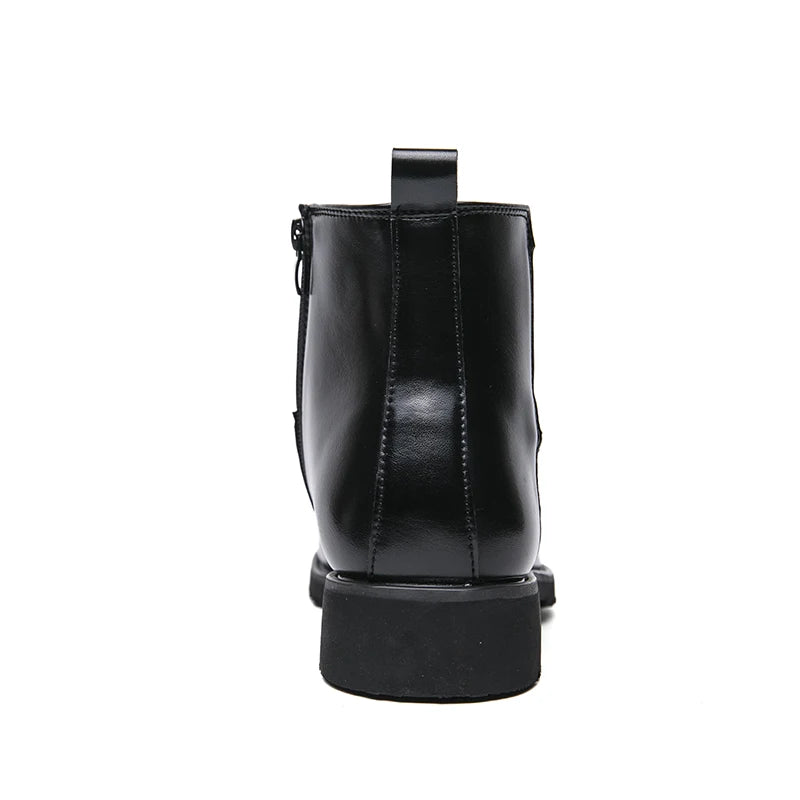 Customized Height Increasing Snow Elastic Band Zipper Men's PU Leather Resistant Boot Dress Shoes Men Point Ankle Boots