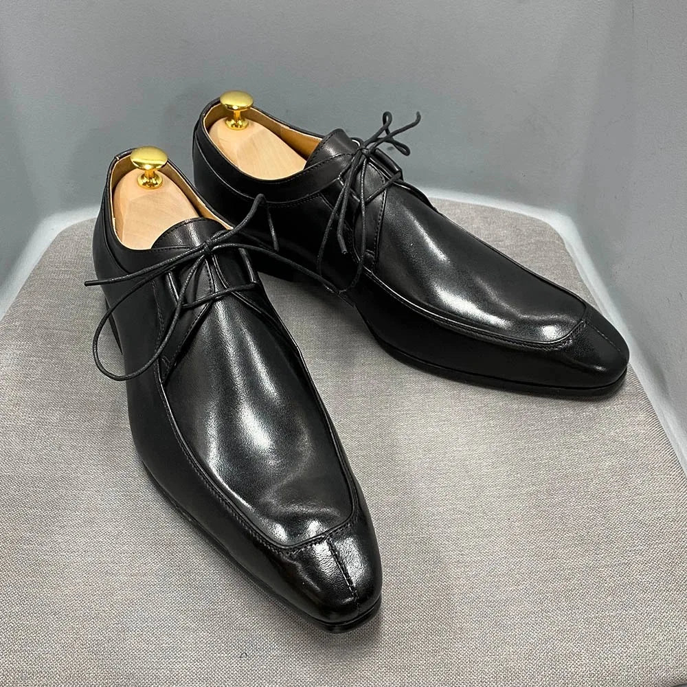 X384 High Quality Dress Shoes Oxford Retro Blue-Red Color-block Genuine Cowhide Leather Shoes Business Office Shoes for Men