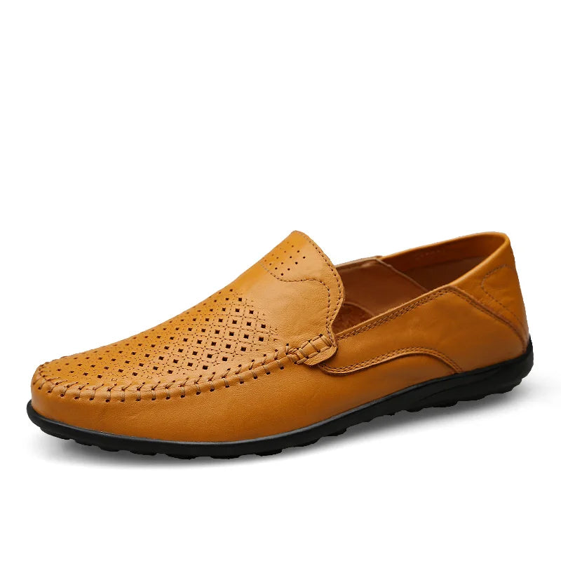 JKPUDUN Italian Mens Shoes Casual Luxury Brand Summer Men Loafers Genuine Leather Moccasins Comfy Breathable Slip On Boat Shoes