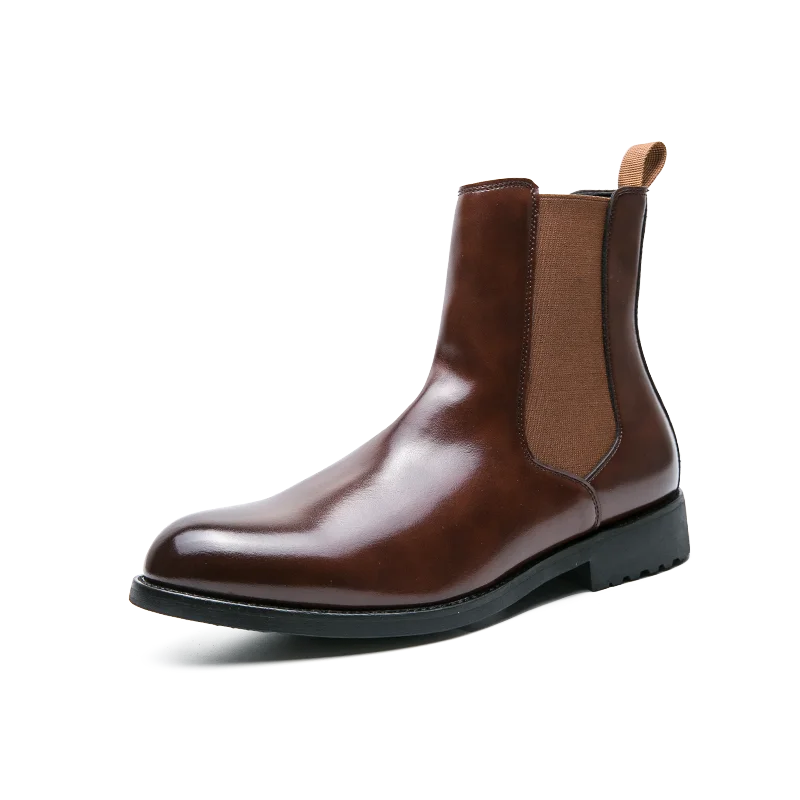 Wholesale Men's Business Style Bright Face Waterproof Fashion Leather Shoes Ankle Chelsea Boots Men Leather Work Boots
