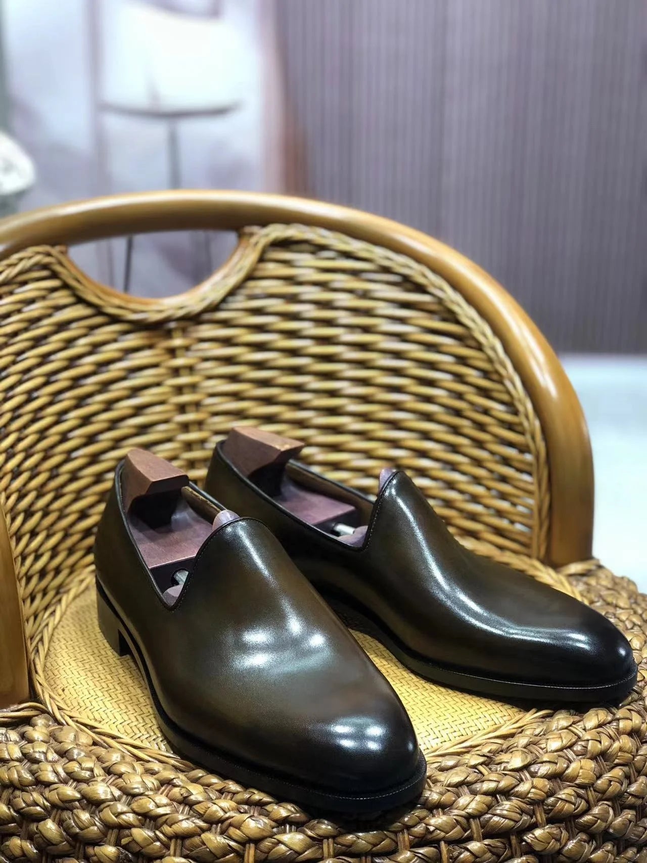 Cie  ML18 Plain Round Toe Olive Loafer Men Boat Shoe Hand-Painted Color High Quality Leather Out-sole Bespoke Shoes