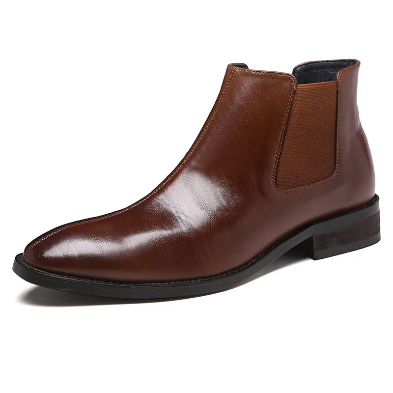 High Quality Retro Fashion Pure Color Male Chelsea Boots Shoes Brown Leather Boots for Men