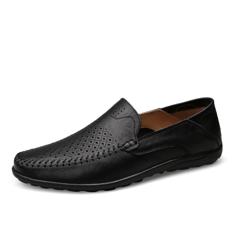 JKPUDUN Italian Mens Shoes Casual Luxury Brand Summer Men Loafers Genuine Leather Moccasins Comfy Breathable Slip On Boat Shoes