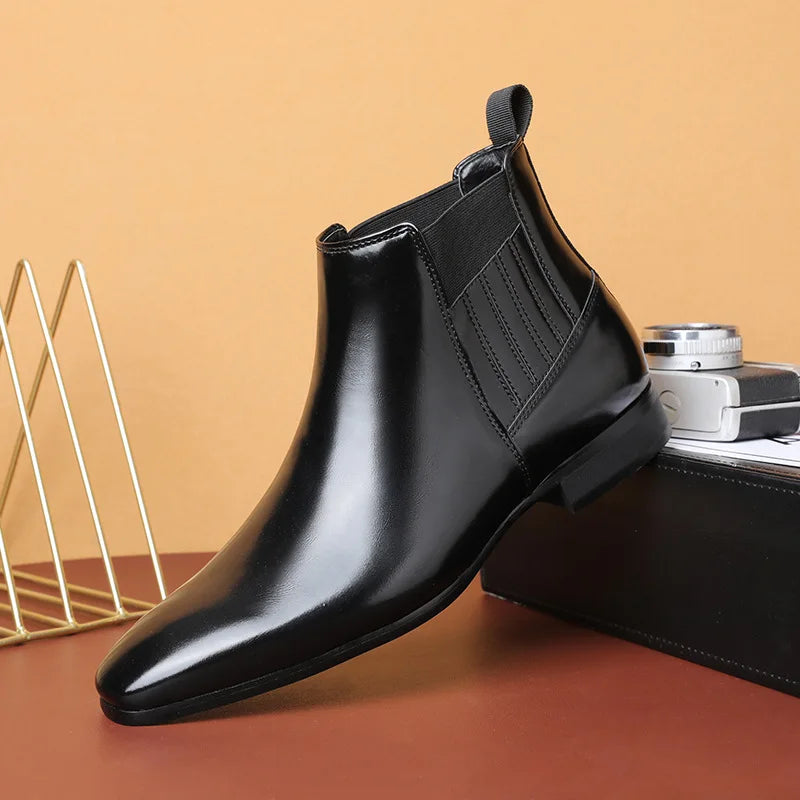 Custom High Quality Men's Pu Leather Boot Chelsea Boots Ankle Boots Winter Men Slip-on Dress Wedding Party Office Shoes