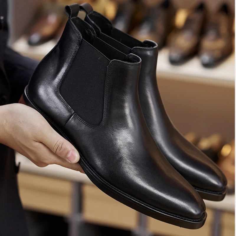 Retro Elegant Mens Chelsea Boots Luxury Genuine Leather Handmade Comfortable Quality British Style Ankle Wedding Party Shoes Man