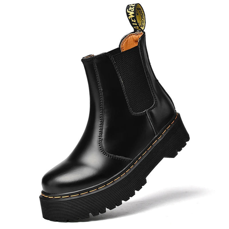 Women Retro Leather Chelsea High-Top Boots
