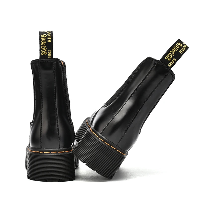 Women Retro Leather Chelsea High-Top Boots