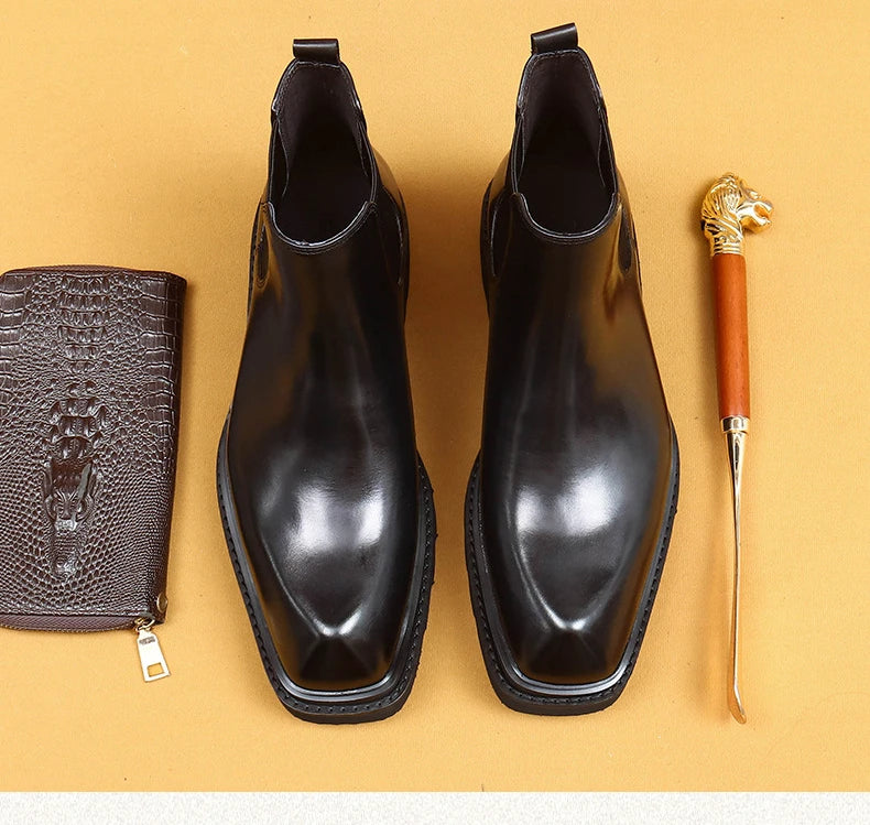 Retro Mens Genuine Leather Boots Luxury Quality Handmade British Trend Platform Ankle Fashion Black Chelsea Business Shoes Man