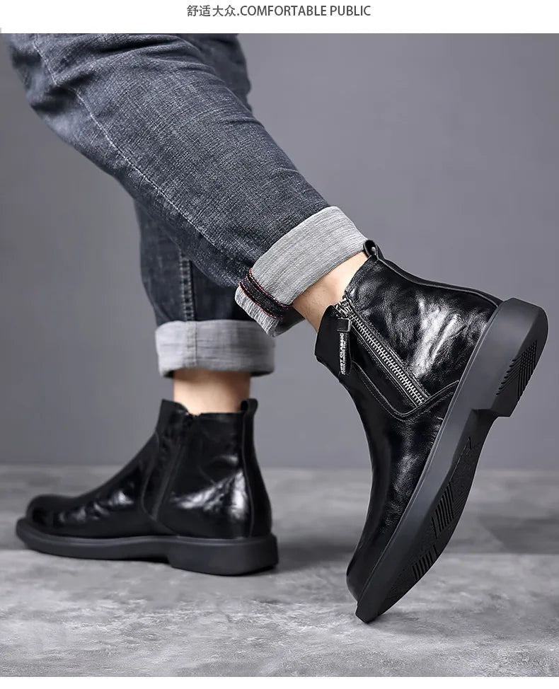 men fashion wedding party dress chelsea boots black brown original leather shoes cowboy autumn winter boot platform ankle botas
