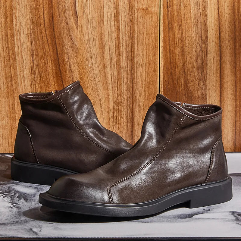 Warm Mens Genuine Leather Boots Retro British Trend Luxury Handmade Quality 2024 Winter Black Cow Suede Wedding Party Shoes Man