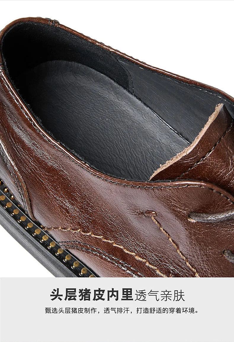 Lace-Up Men Shoes Men Dress Shoes Autumn Spring Summer Cowhide Men Flats Fashion High Quality Genuine Leather Casual Shoes Men