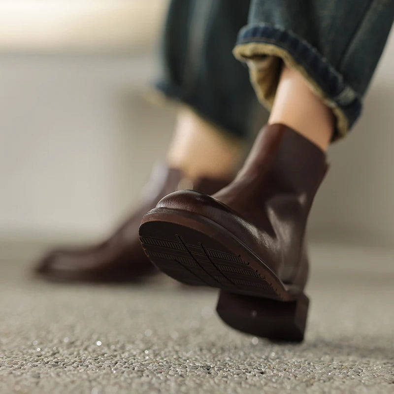 Leather Chelsea Retro Women Ankle Boots