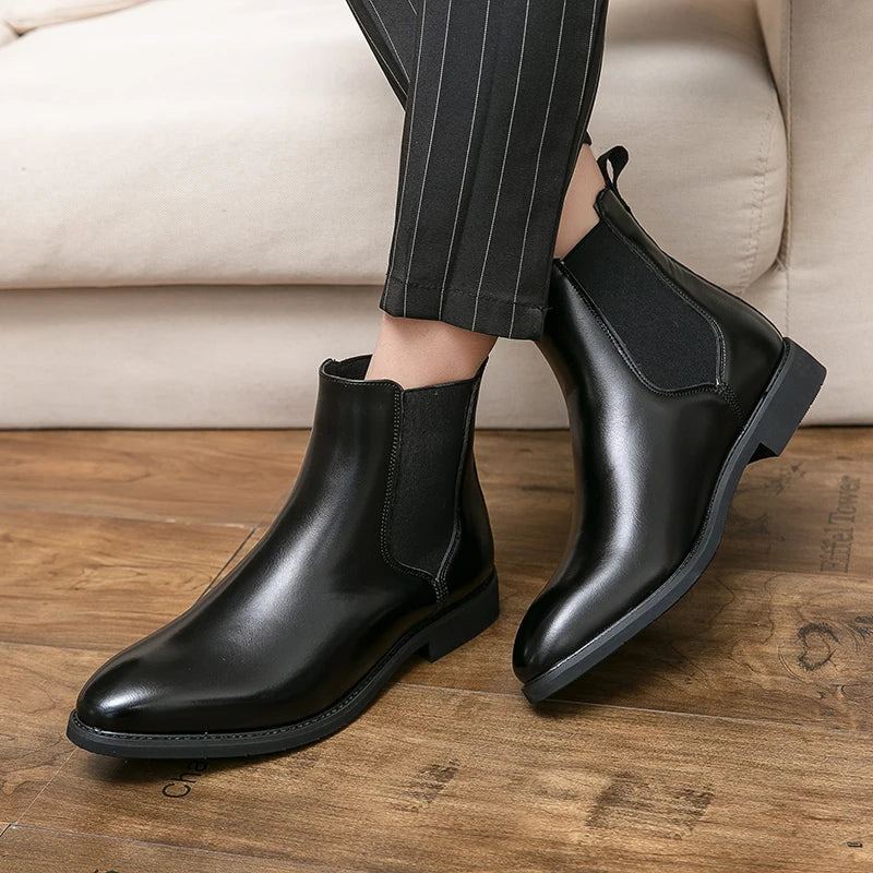 Designer Brand Men's High Top Ankle Boots Winter Plush Men's Leather Casual Shoes Interview Commuter Banquet Dress Boots