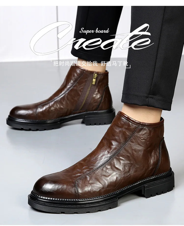 Genuine Leather side-zip Chelsea Boots for Men