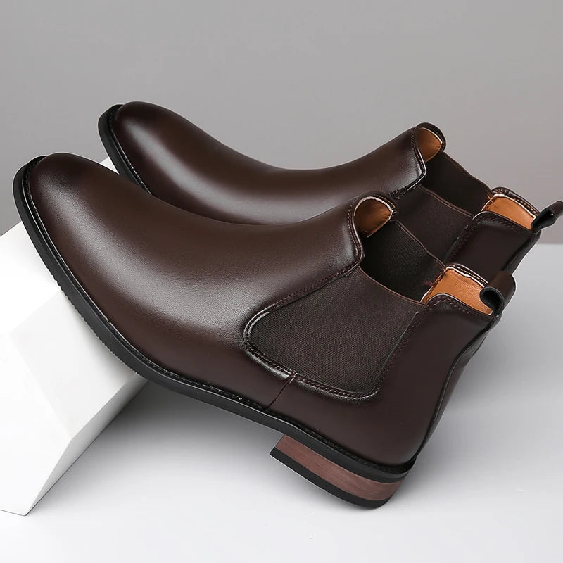 New Arrival Male Chelsea Boots Casual Slip on Business Boots Fashion Cowboy Men's Ankle Boots High Top Leisure Walking Footwear