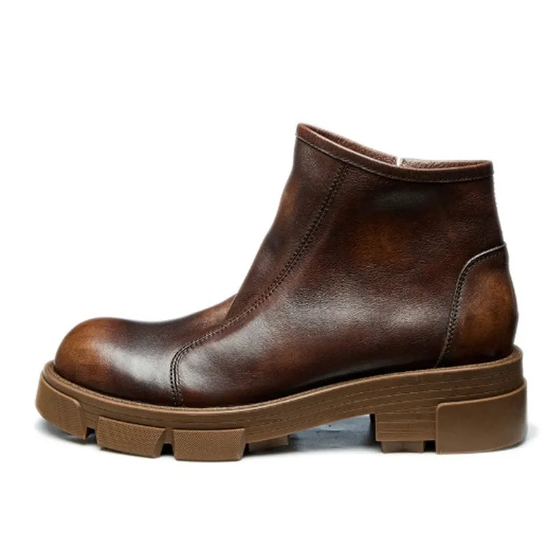 British fashion mens shoes black chelsea boots platform genuine leather boot autumn winter ankle botas