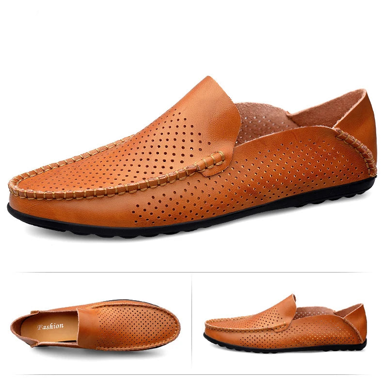 Summer Genuine Leather Shoes Men Comfortable Mesh Men Loafers Casual Shoes Men Flats Hot Sale Driving Shoes Moccasins Plus Size