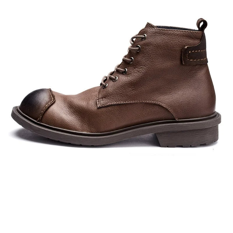 Vintage Business Mens Boots Luxury Genuine Cow Leather Spring Work Shoes 2025 New Style Full Grain Leather Round Toe Ankle Boots