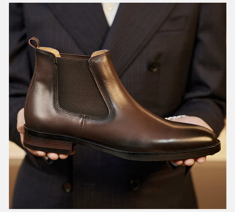 Retro Elegant Mens Chelsea Boots Luxury Genuine Leather Handmade Comfortable Quality British Style Ankle Wedding Party Shoes Man