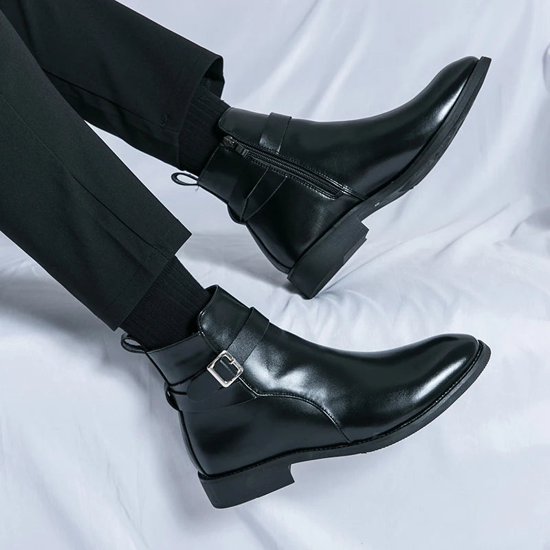 Fashionable Simple Atmospheric Leather Boots Business and Leisure Chelsea Men's Boots Leather Soft Versatile High Top Men Shoes