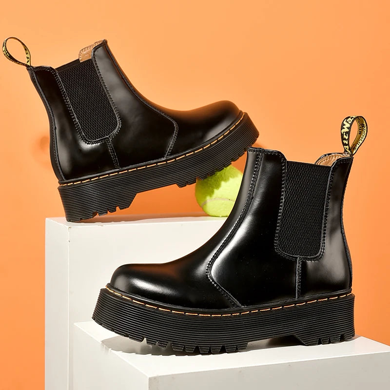 Women Retro Leather Chelsea High-Top Boots