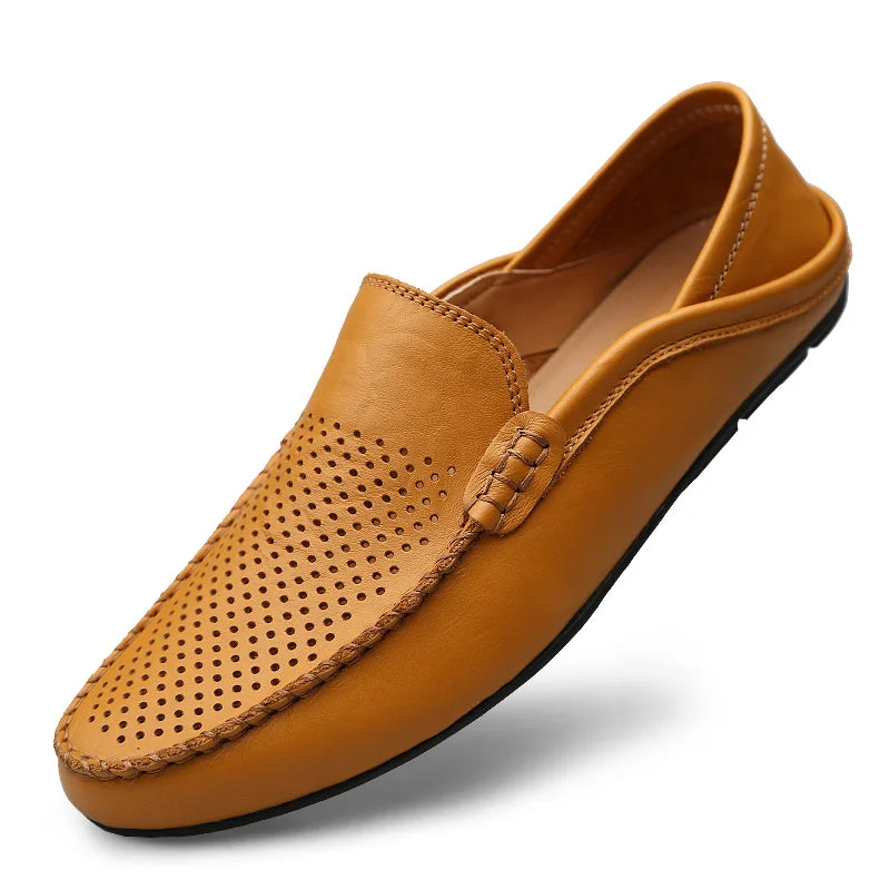 Leather Moccasins, Breathable Slip on Boat Shoes for Men
