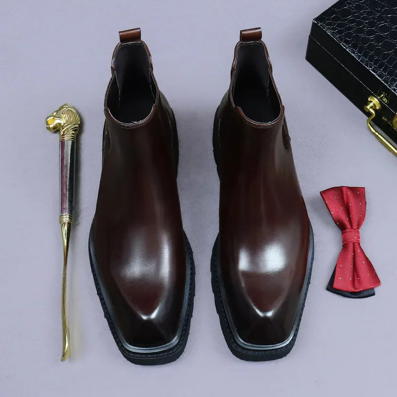 Retro Mens Genuine Leather Boots Luxury Quality Handmade British Trend Platform Ankle Fashion Black Chelsea Business Shoes Man