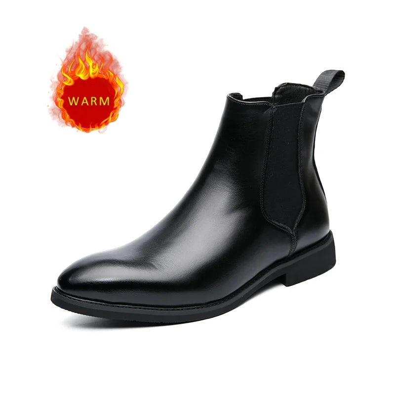 Designer Brand Men's High Top Ankle Boots Winter Plush Men's Leather Casual Shoes Interview Commuter Banquet Dress Boots