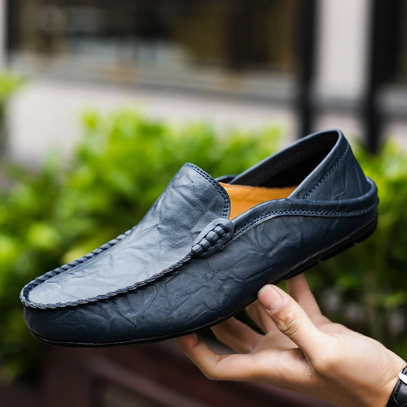 Leather Moccasins, Breathable Slip on Boat Shoes for Men