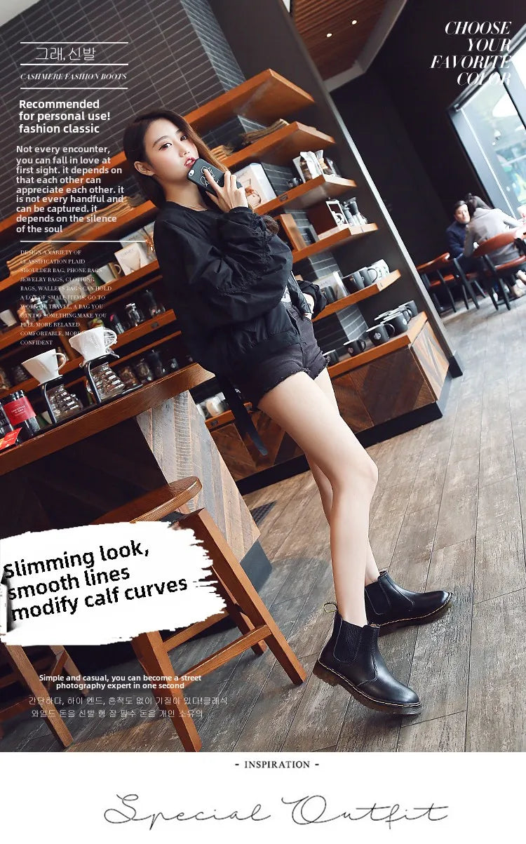 New Unisex Autumn Breathable Leather Ankle Boots Smooth Leather Platform Chelsea Boot for Women Men Platform Boots