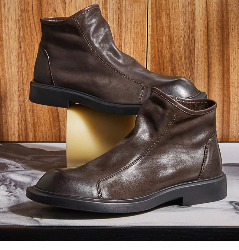 Warm Mens Genuine Leather Boots Retro British Trend Luxury Handmade Quality 2024 Winter Black Cow Suede Wedding Party Shoes Man
