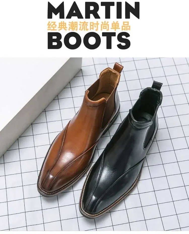 New Brown Chelsea Boots for Men Ankle Business Square Toe Slip-On Mens Boots  Size 38-45