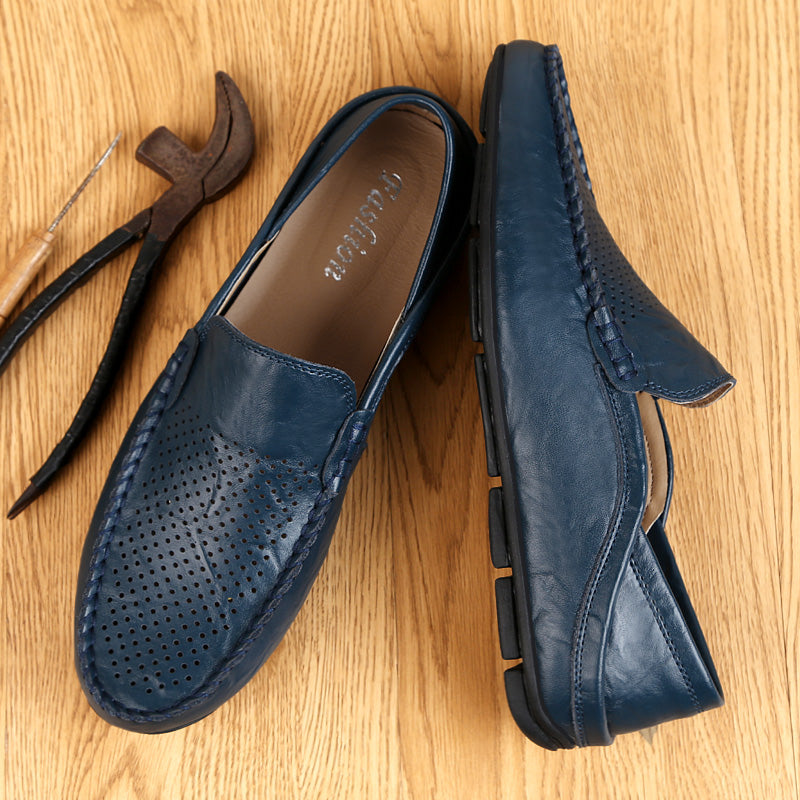 Leather Moccasins, Breathable Slip on Boat Shoes for Men