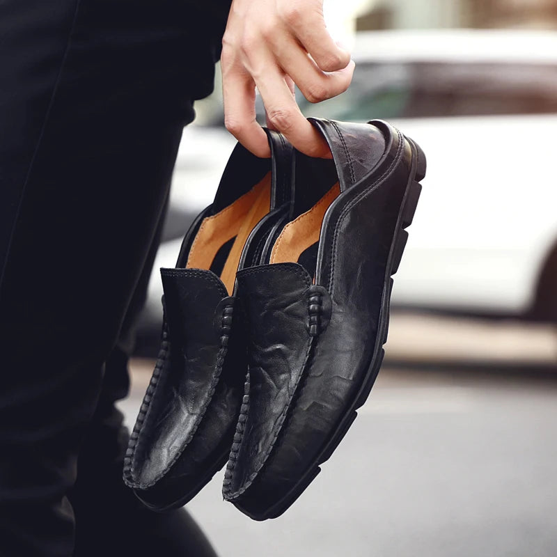 Leather Moccasins, Breathable Slip on Boat Shoes for Men