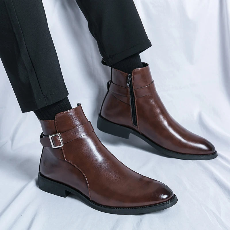 Fashionable Simple Atmospheric Leather Boots Business and Leisure Chelsea Men's Boots Leather Soft Versatile High Top Men Shoes